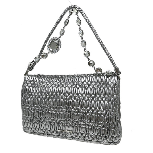 Miu Miu Nappa Matelassè Leather, Silver, Leather, Handbag
