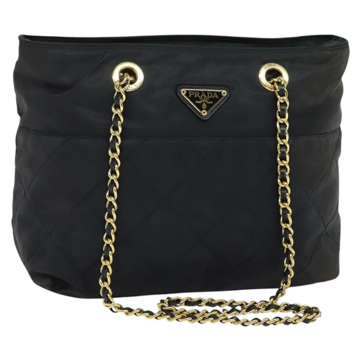 Prada Chain Shoulder Bag Quilted Tessuto, NAVY, NYLON, Shoulder bag