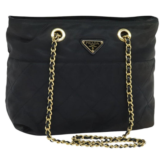 Prada Chain Shoulder Bag Quilted Tessuto, NAVY, NYLON, Shoulder bag