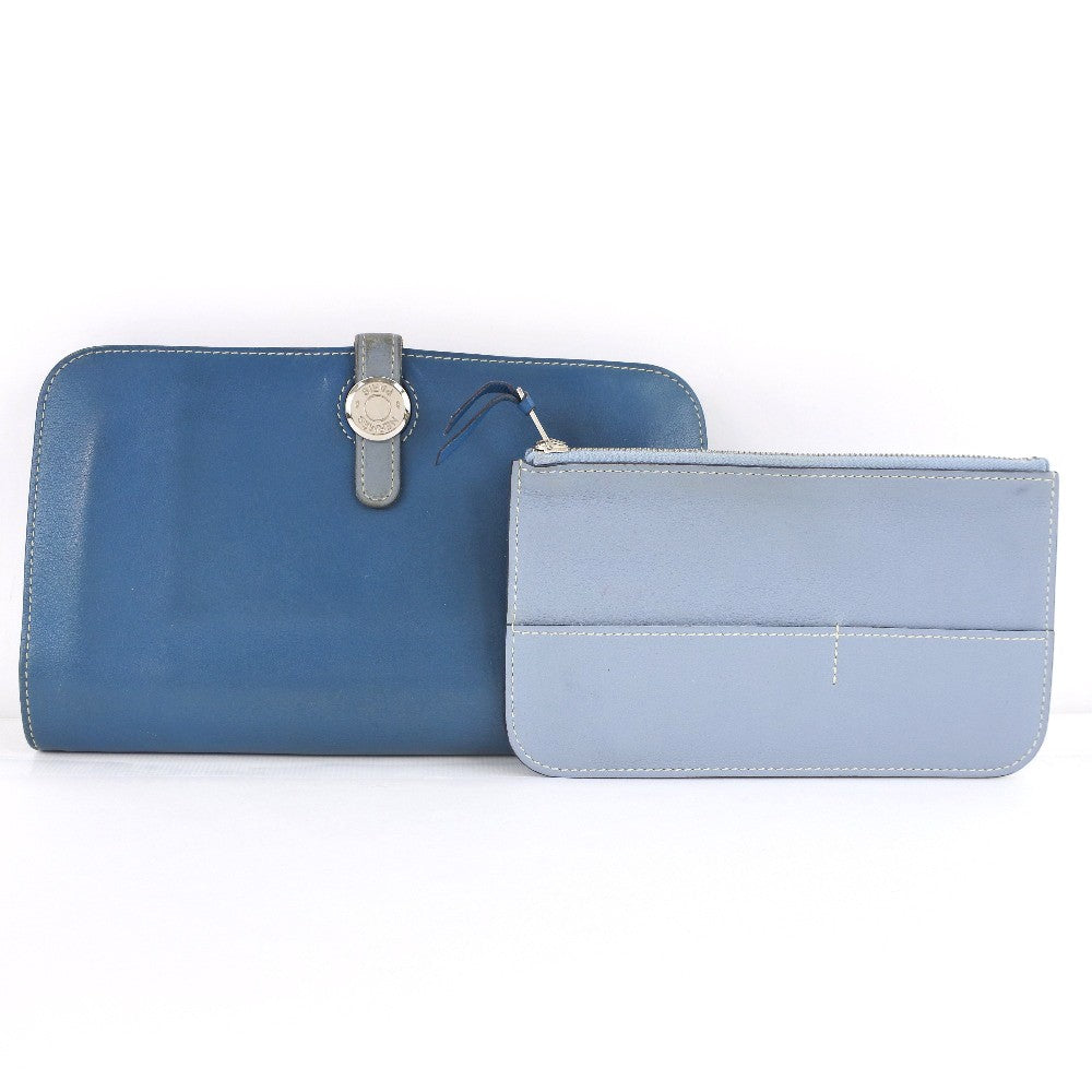Hermes Dogon Duo Combined Wallet Leather, BLUE, CALFSKIN, Wallets