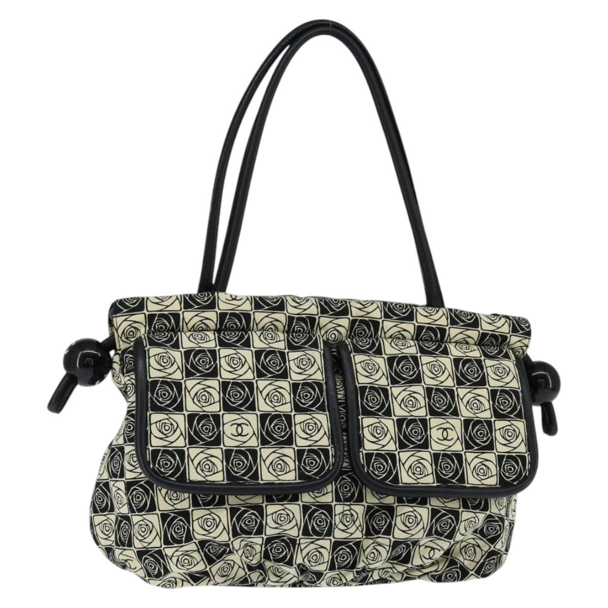 Chanel Camellia shoulderbag Canvas, BLACK, CANVAS, Shoulder bag