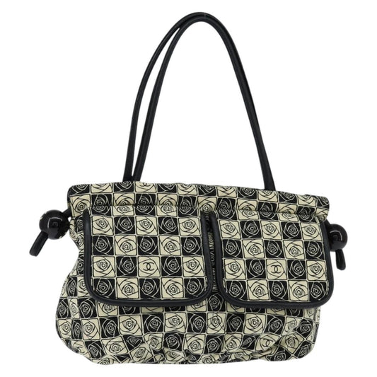 Chanel Camellia shoulderbag Canvas, BLACK, CANVAS, Shoulder bag