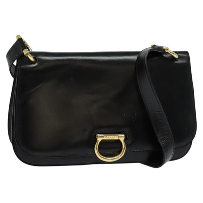 Celine Flap Shoulder Bag Leather, BLACK, LEATHER, Shoulder bag