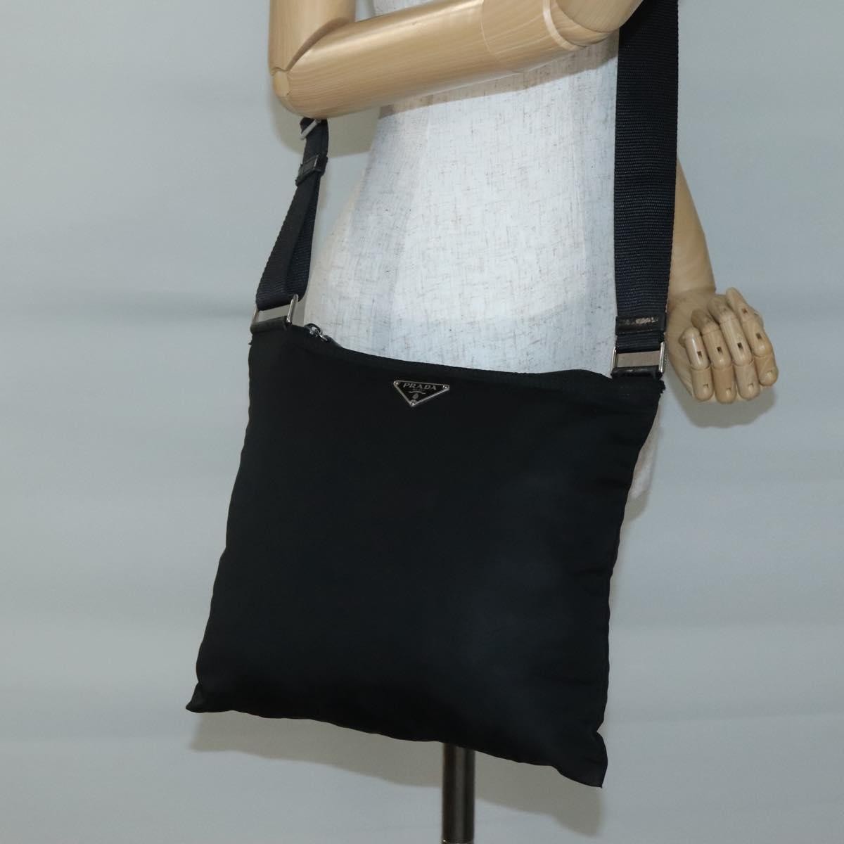 Prada Flat Messenger Bag Tessuto, BLACK, NYLON, Shoulder bag