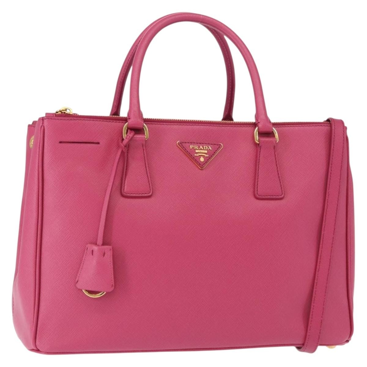 Prada Double Zip Lux Tote Saffiano Leather, PINK, LEATHER, Handbag