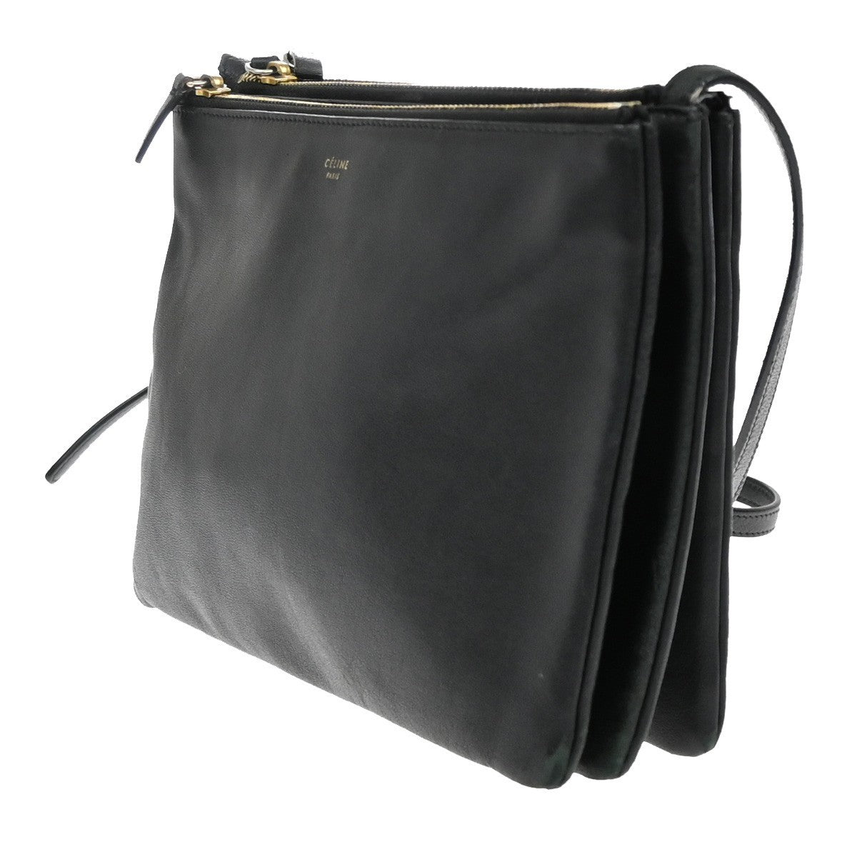 Celine Trio Crossbody Bag Leather, BLACK, LEATHER, Shoulder bag