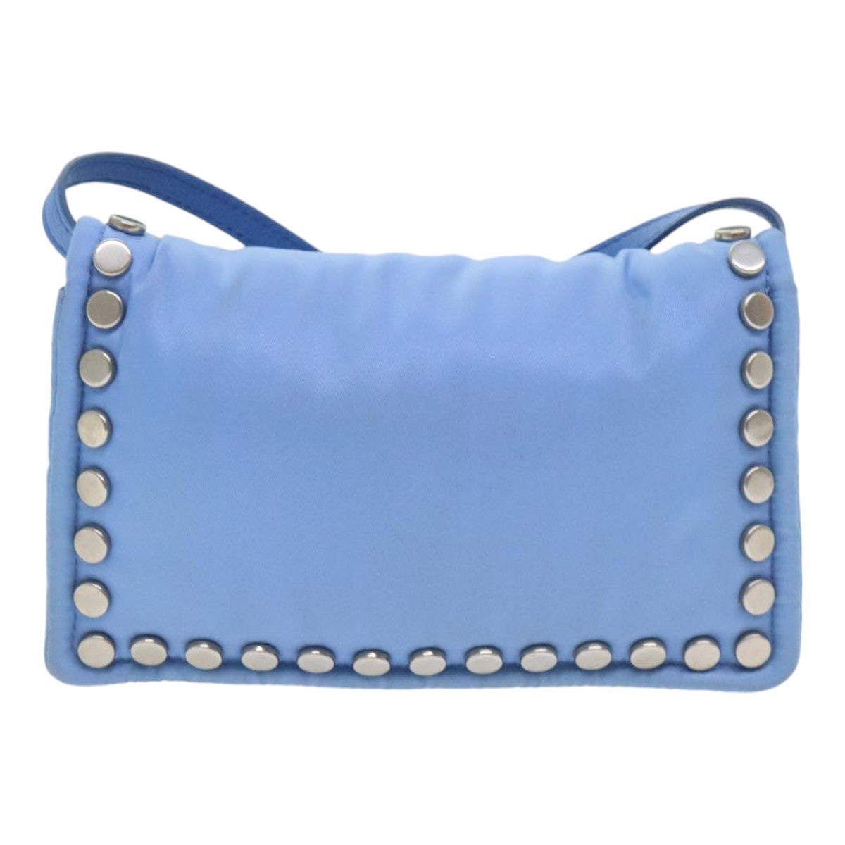 Prada Etiquette Flap Bag Studded Tessuto, BLUE, NYLON, Handbag