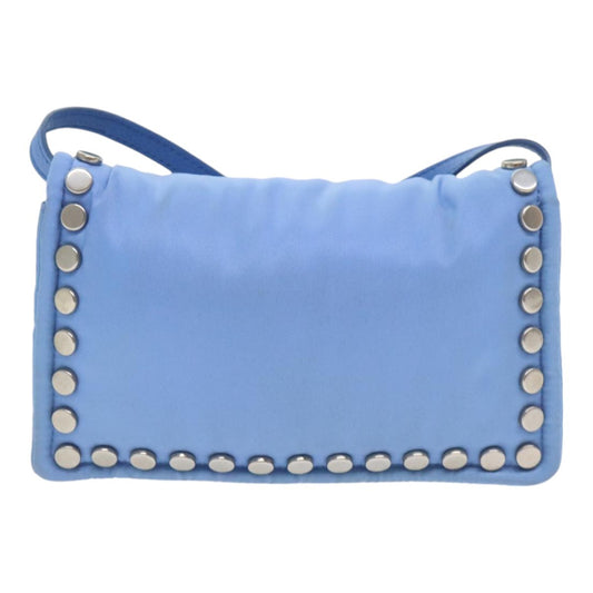 Prada Etiquette Flap Bag Studded Tessuto, BLUE, NYLON, Handbag