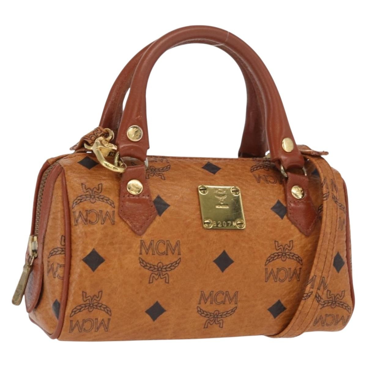 MCM Visetos Handbag Canvas and Leather, Brown, Canvas, Handbag