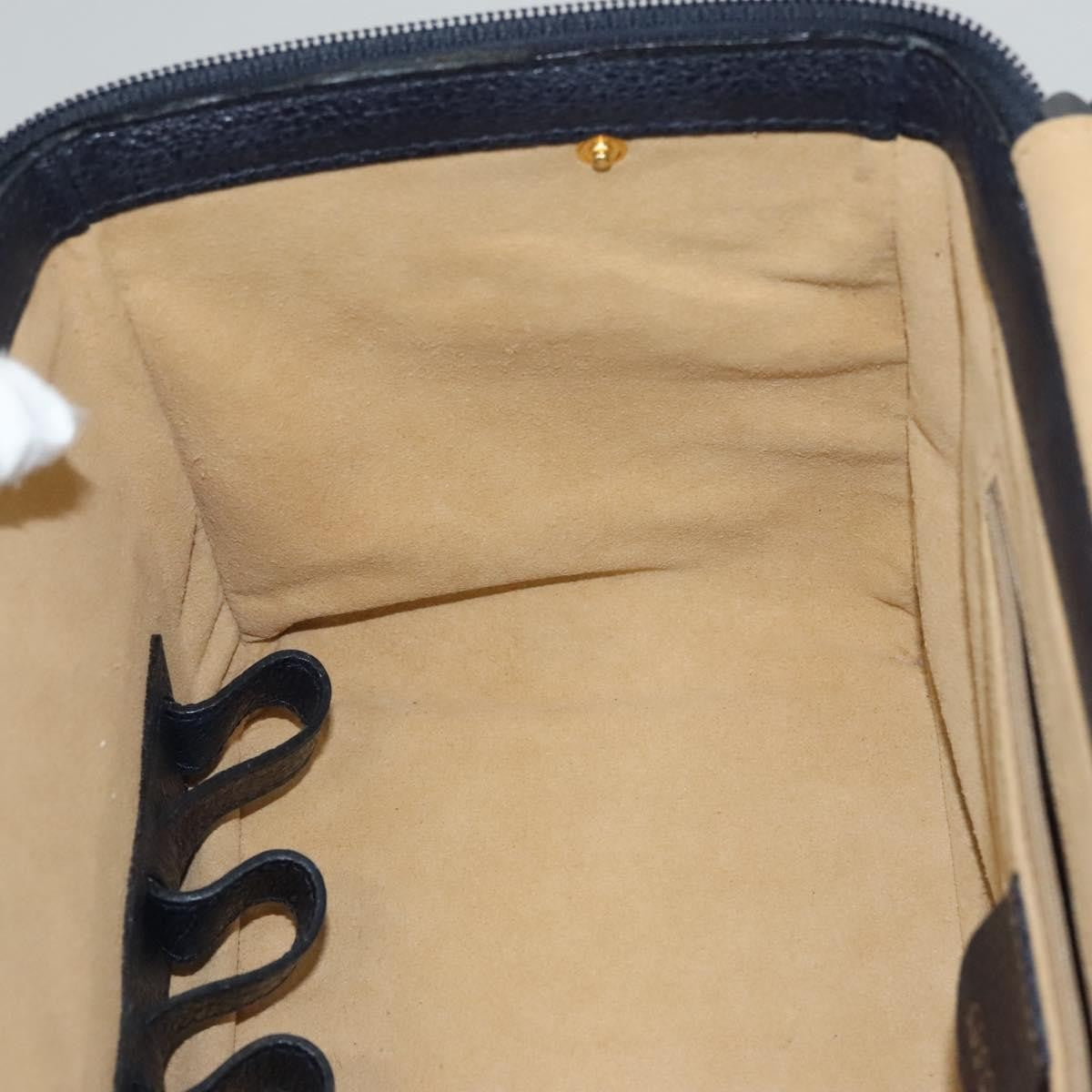 Gucci Vintage Bamboo Vanity Case Leather, NAVY, LEATHER, Handbag