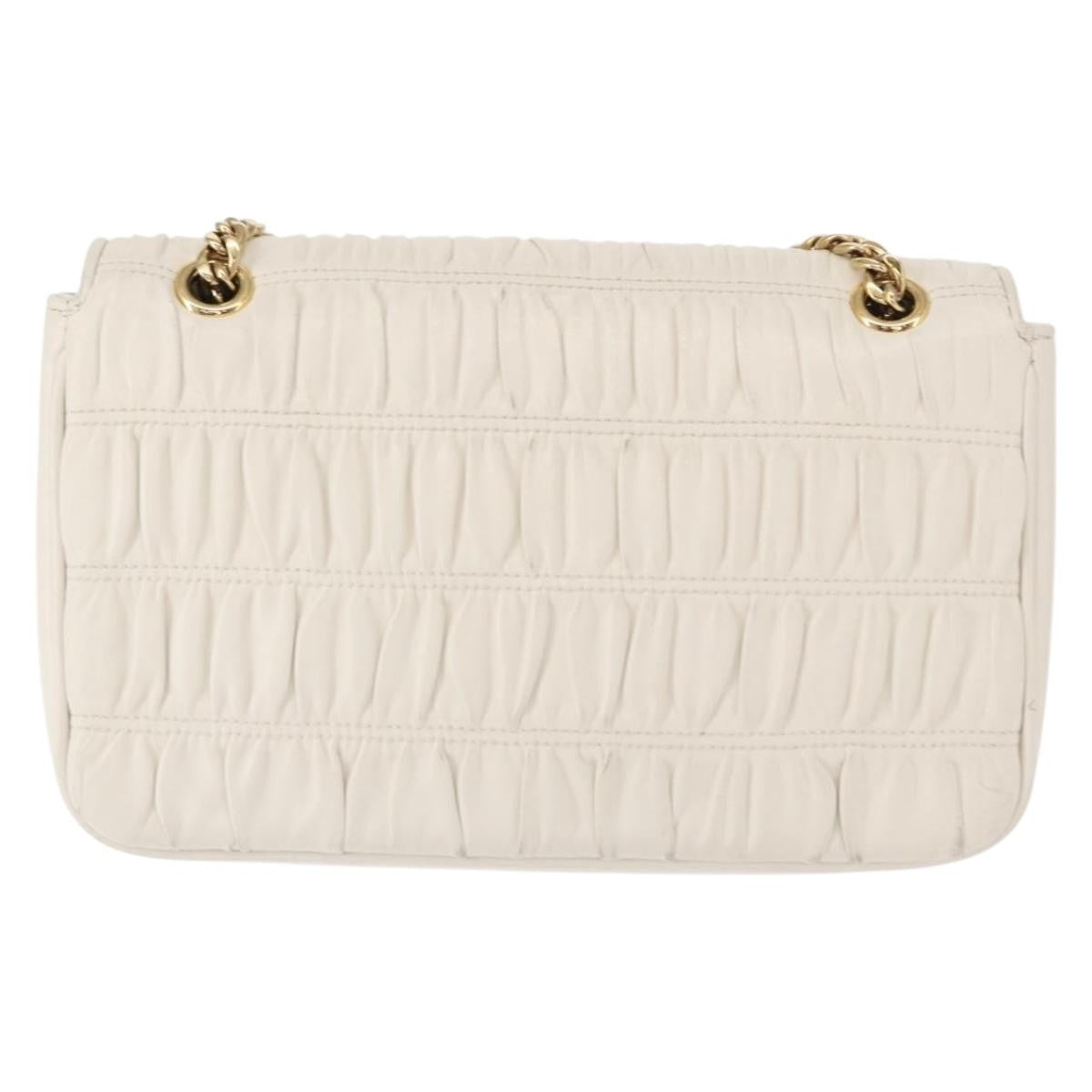Prada Chain Flap Shoulder Bag Nappa Gaufre, WHITE, LEATHER, Shoulder bag