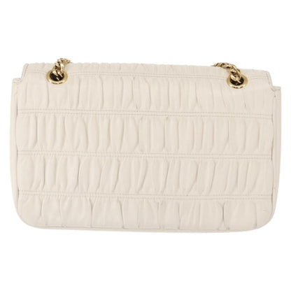 Prada Chain Flap Shoulder Bag Nappa Gaufre, WHITE, LEATHER, Shoulder bag