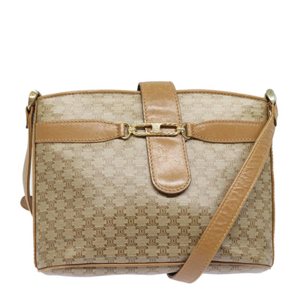 Celine Vintage Macadam Shoulder Bag Canvas and Leather, Beige, Canvas, Shoulder Bag