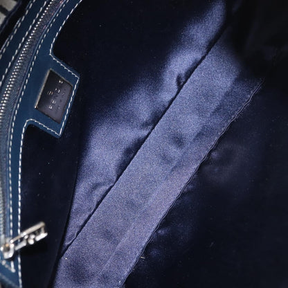 Fendi Belted Flap Shoulder Bag Zucchino Coated Canvas, NAVY, CANVAS, Shoulder bag