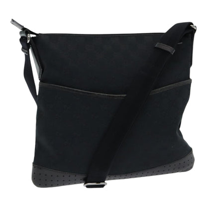 Gucci Zip Messenger Bag GG Canvas with Perforated Leather, BLACK, CANVAS, Crossbody bag