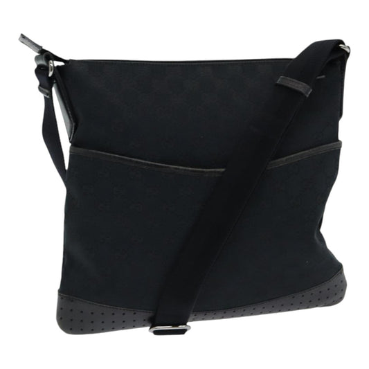 Gucci Zip Messenger Bag GG Canvas with Perforated Leather, BLACK, CANVAS, Crossbody bag