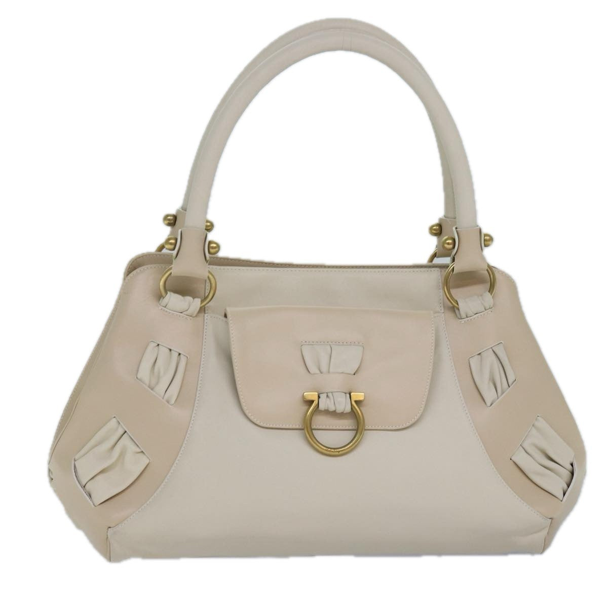 Salvatore Ferragamo Gancini Shoulder Bag Leather, BEIGE, LEATHER, Shoulder bag