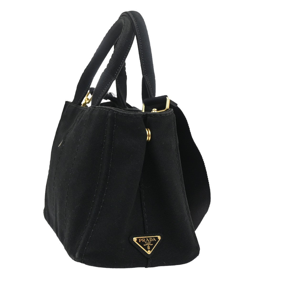 Prada Canapa Convertible Tote Canvas, BLACK, CANVAS, Tote bag