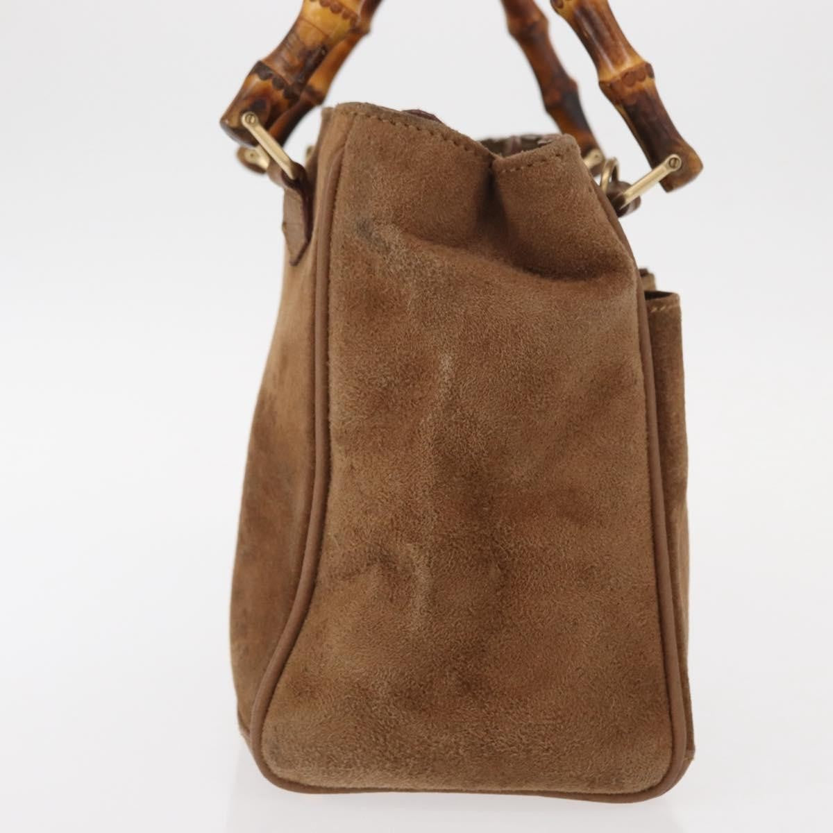 Gucci Vintage Bamboo Front Pocket Tote Suede, BROWN, SUEDE, Tote bag