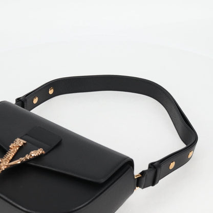 Versace Virtus Flap Messenger Bag Leather, BLACK, LEATHER, Crossbody bag