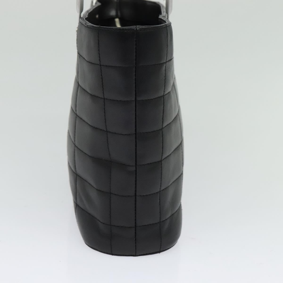 Chanel Vintage Chocolate Bar Metal Ring Tote Quilted Lambskin, BLACK, LEATHER, Tote bag