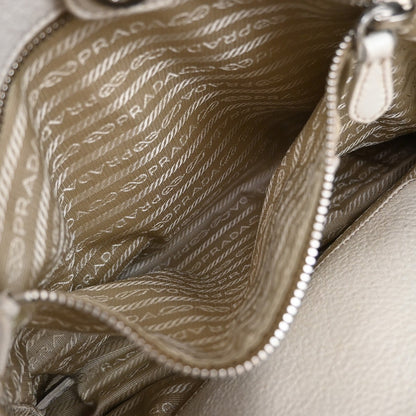 Prada Side Pocket Zip Hobo Vitello Daino, WHITE, LEATHER, Shoulder bag