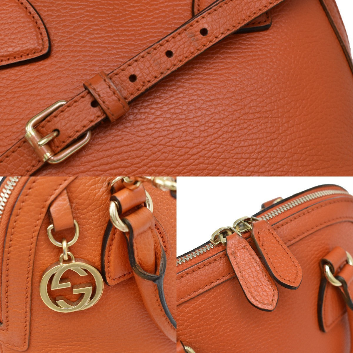 Gucci GG Charm Convertible Dome Satchel Leather, ORANGE, LEATHER, Handbag