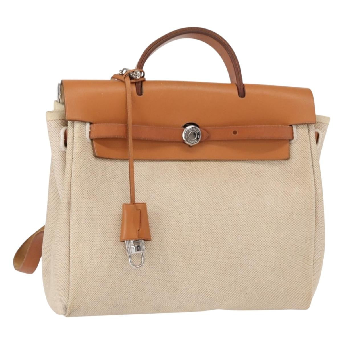 Hermes Herbag A Dos Backpack Toile, BEIGE, CANVAS, Backpack
