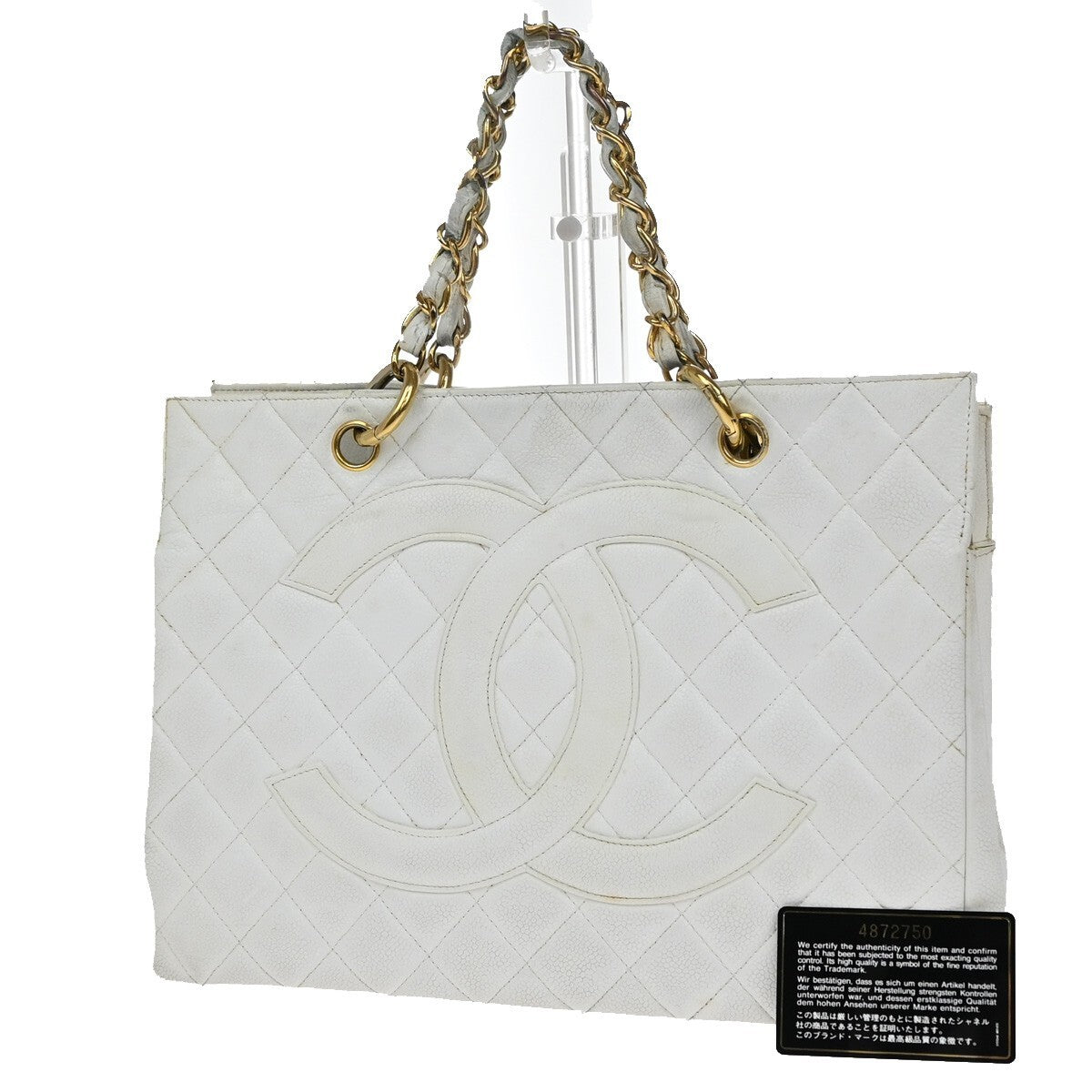 Chanel Vintage Grand Shopping Tote Quilted Calfskin, WHITE, LEATHER, Tote bag