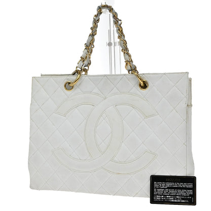 Chanel Vintage Grand Shopping Tote Quilted Calfskin, WHITE, LEATHER, Tote bag