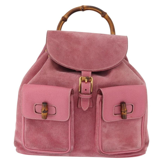 Gucci Vintage Bamboo Backpack Suede, PINK, SUEDE, Backpack