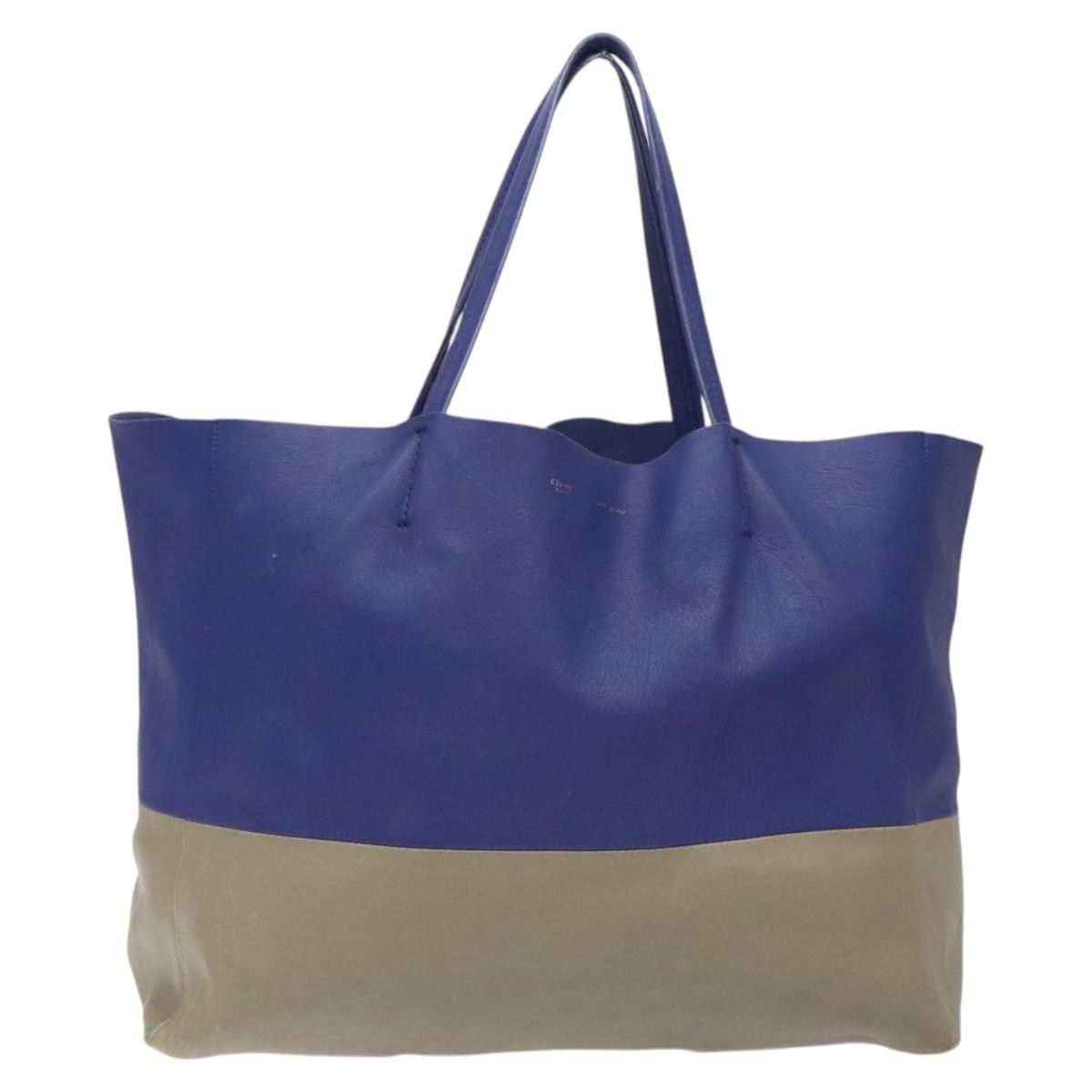 Celine Horizontal Bi-Cabas Tote Leather, BLUE, LEATHER, Tote bag