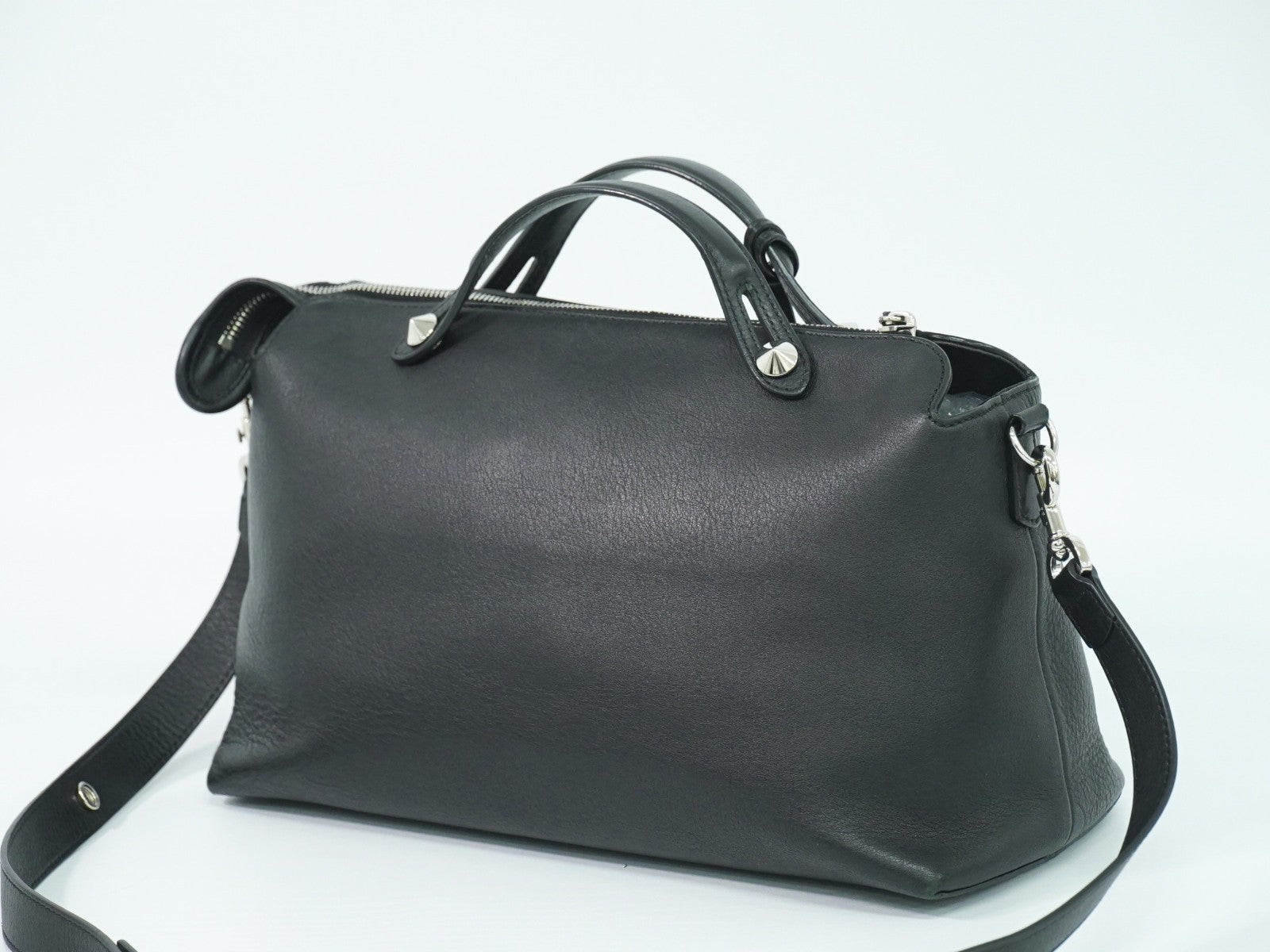 Fendi By The Way Satchel Leather, BLACK, LEATHER, Handbag