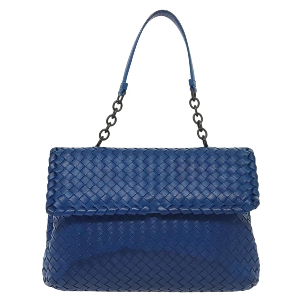 Bottega Veneta Olimpia Shoulder Bag Intrecciato Nappa, BLUE, LEATHER, Shoulder bag