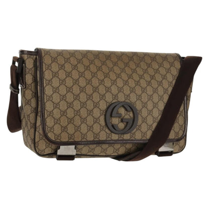 Gucci Interlocking G Messenger Bag GG Coated Canvas, BROWN, PVC, Crossbody bag