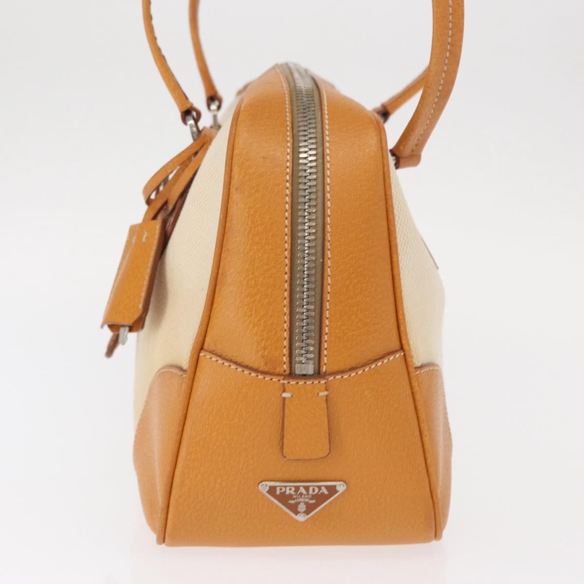 Prada Bowler Bag Canvas with Leather, BEIGE, CANVAS, Handbag