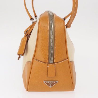 Prada Bowler Bag Canvas with Leather, BEIGE, CANVAS, Handbag