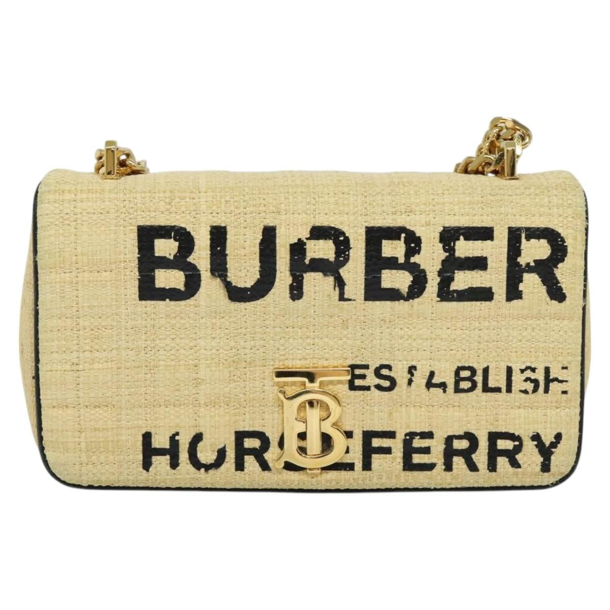 Burberry Lola Shoulder Bag Printed Raffia, BEIGE, WOOD, Shoulder bag