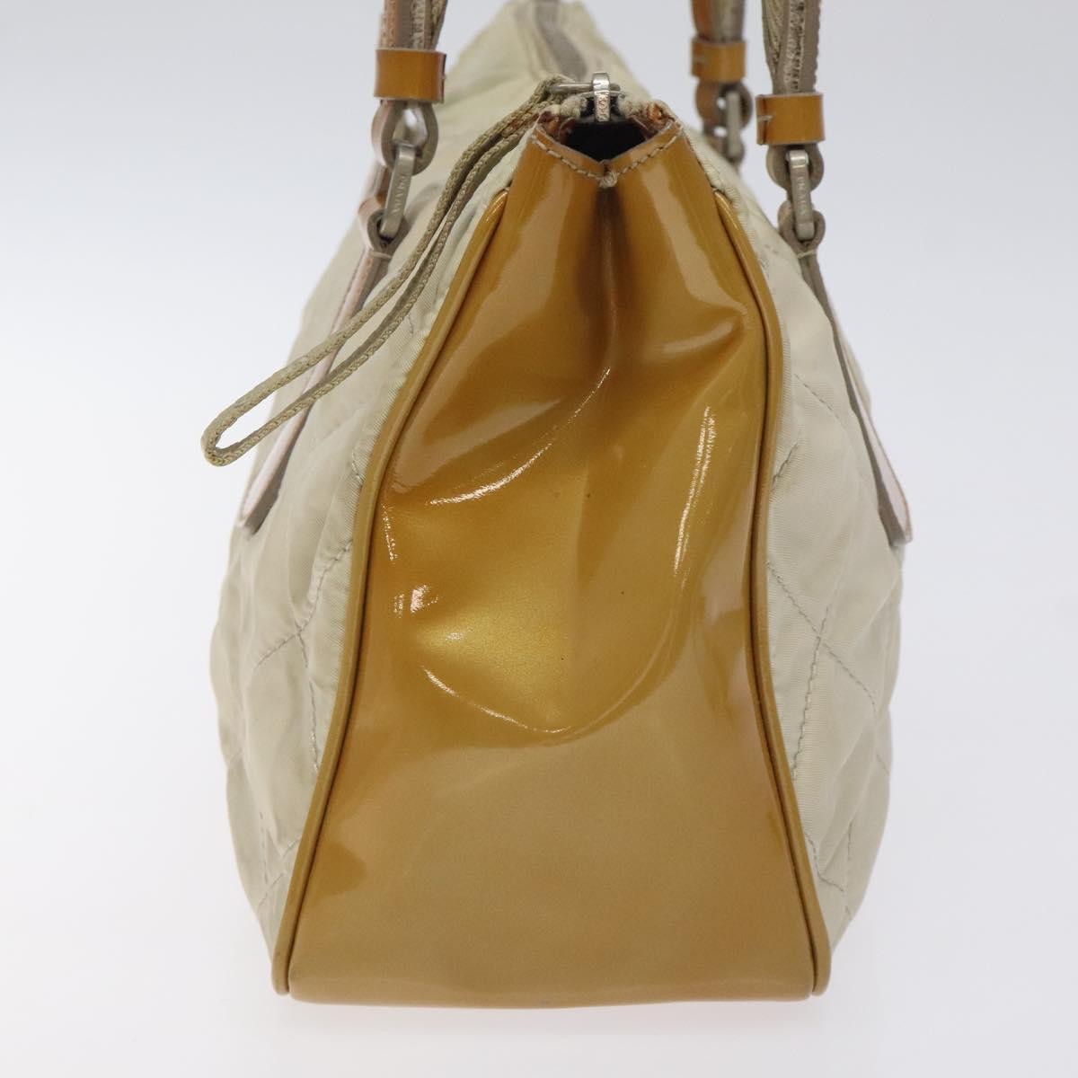 Prada Vintage Shoulder Bag Nylon and Patent Leather, BEIGE, NYLON, Shoulder bag
