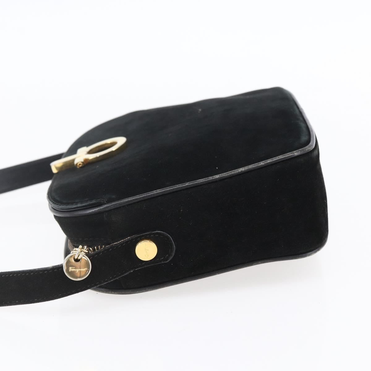 Salvatore Ferragamo Gancini Shoulder Bag Suede, BLACK, SUEDE, Shoulder bag