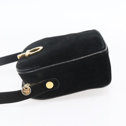 Salvatore Ferragamo Gancini Shoulder Bag Suede, BLACK, SUEDE, Shoulder bag