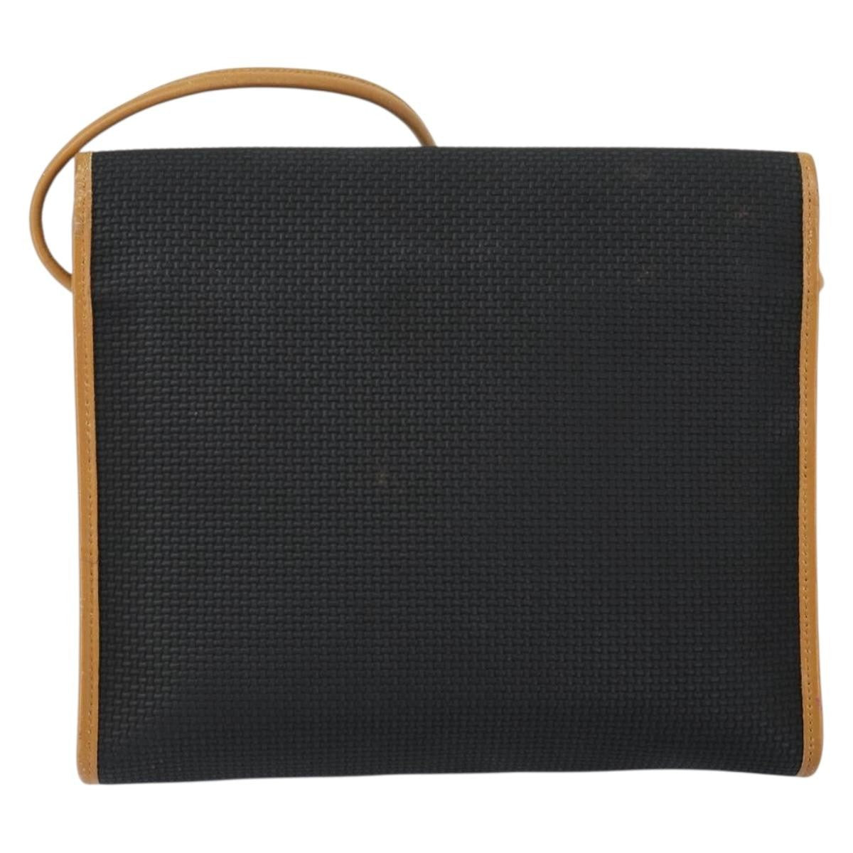 Saint Laurent Vintage Flap Crossbody Bag Coated Canvas with Leather, BLACK, PVC, Shoulder bag