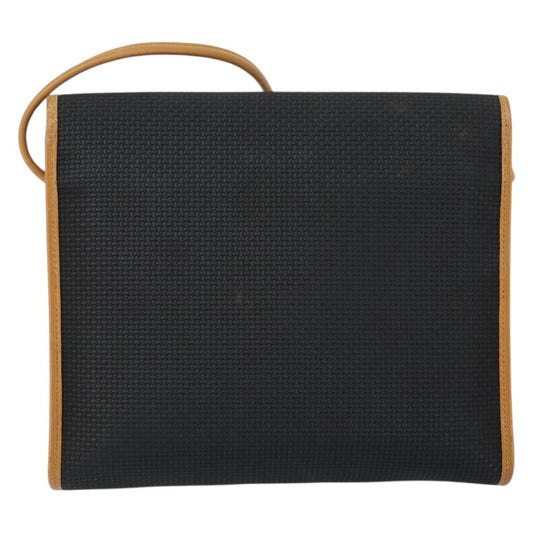 Saint Laurent Vintage Flap Crossbody Bag Coated Canvas with Leather, BLACK, PVC, Shoulder bag