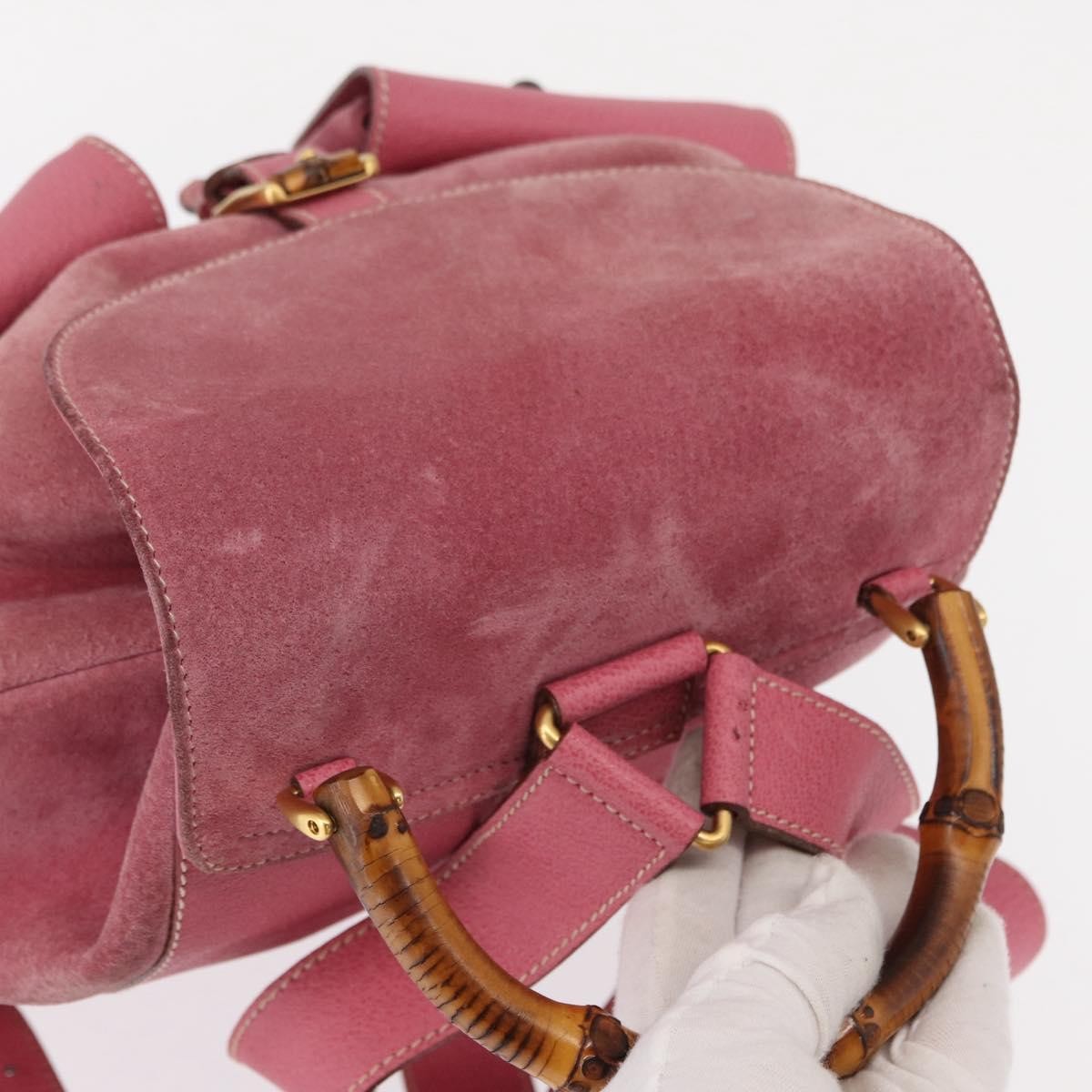 Gucci Vintage Bamboo Backpack Suede, PINK, SUEDE, Backpack