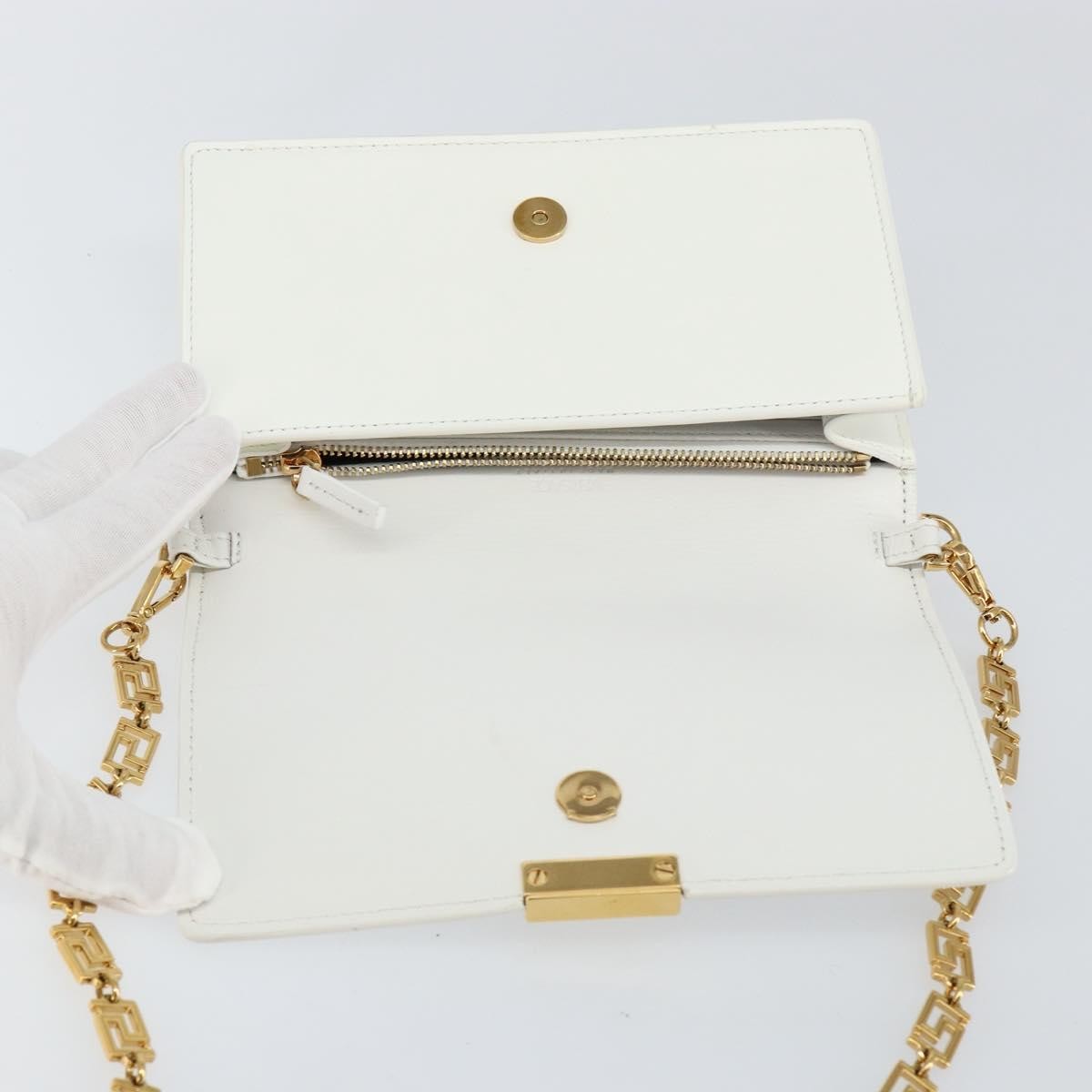 Versace Greca Goddess Wallet on Chain Leather, WHITE, LEATHER, Wallets