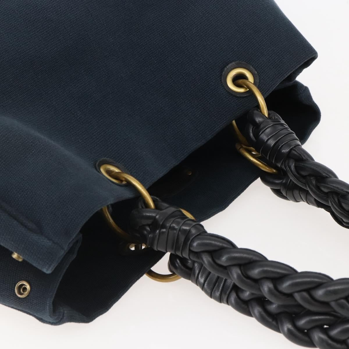 Bottega Veneta Braided Handle Open Tote Bag Canvas with Leather, BLUE, CANVAS, Tote bag