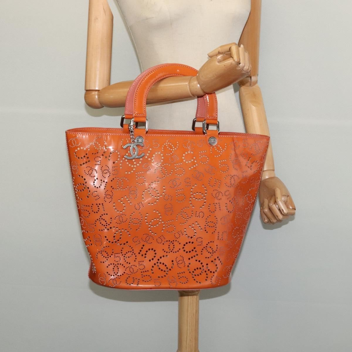 Chanel CC No.5 Shopping Tote Perforated Patent, ORANGE, PATENT_LEATHER, Handbag