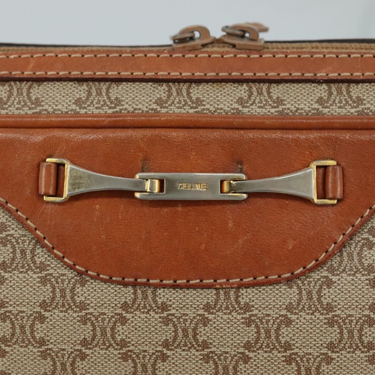 Celine Macadam Shoulder Bag Leather, BEIGE, LEATHER, Shoulder bag