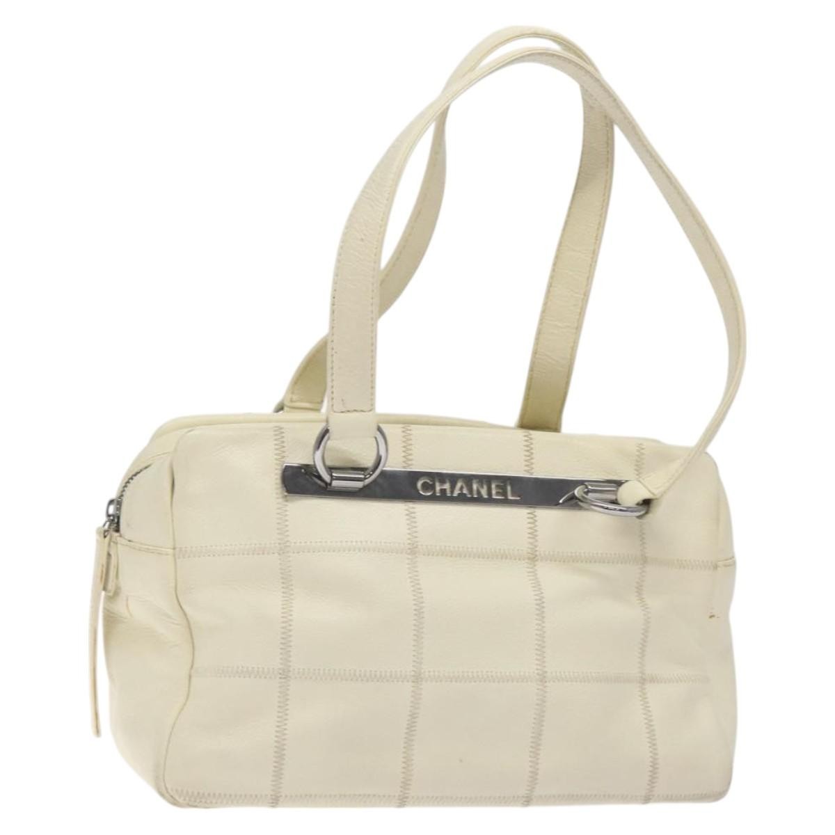 Chanel Square Stitch Shoulder Bag Quilted Caviar, WHITE, LEATHER, Shoulder bag