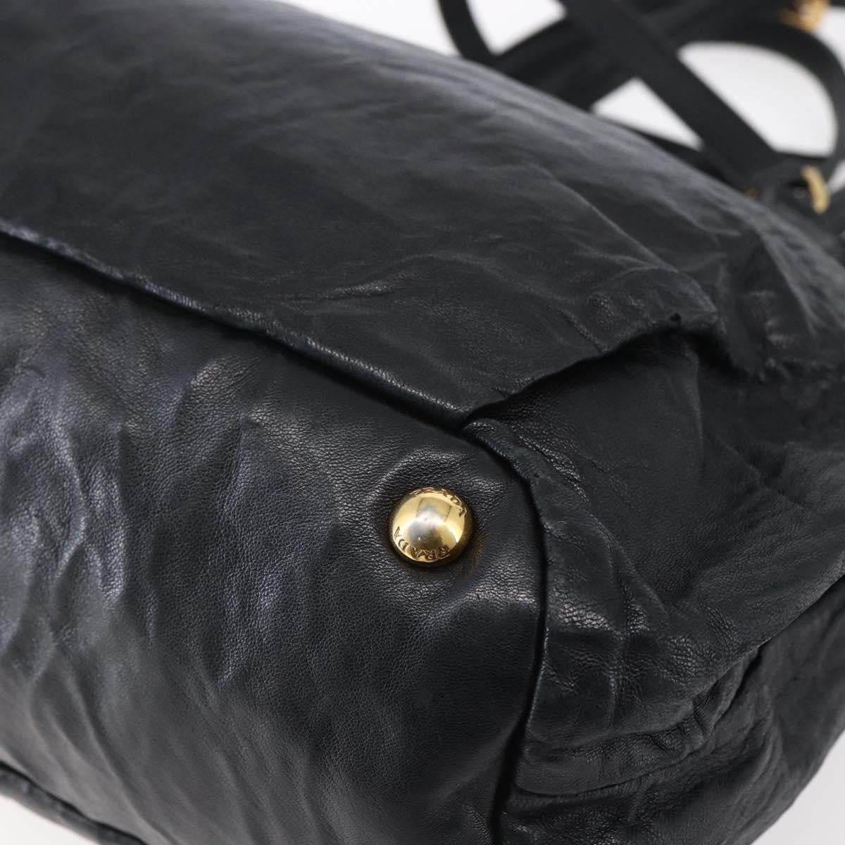 Prada Bow Tie Pleated Tote Leather, BLACK, LEATHER, Handbag